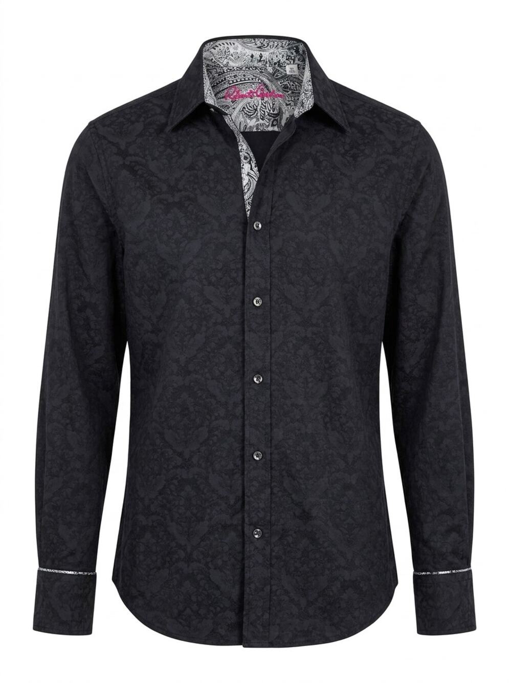Robert Graham Black Embroidered Collared Paisley Button-Up Shirt Men Size M